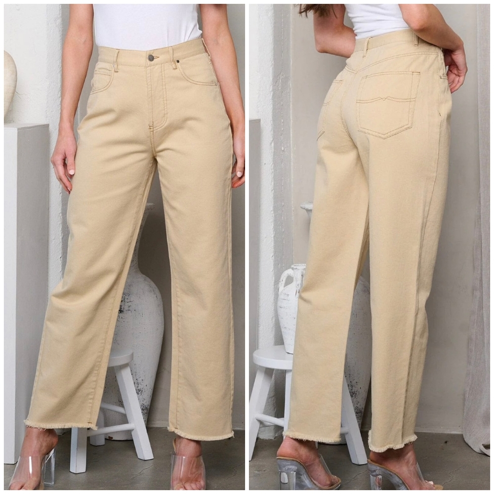 ON YOU Beige Wide Leg Relaxed Fit Jeans Pants - Picture 2 of 4